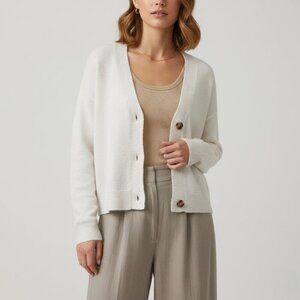 H&M Womens XL Button Vneck White Marl Cardigan